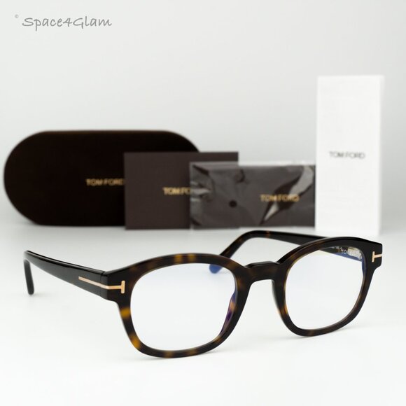 Tom Ford Women Eyeglasses Havana Blue Light Block Square FT5808 052 BRAND NEW - Picture 1 of 9